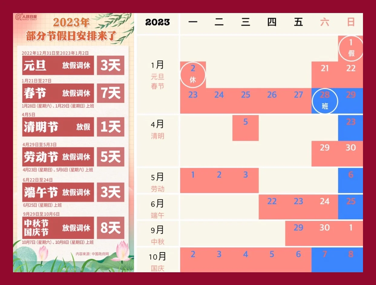2023万年历节假日_2031年日历假期_2023年假期日历表